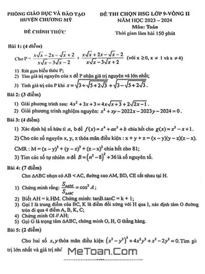 Đề thi HSG Toán 9 vòng 2 năm 2023 - 2024 phòng GD&ĐT Chương Mỹ - Hà Nội