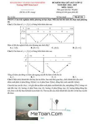 Đề thi giữa kỳ 1 Toán 12 năm 2024 - 2025 trường THPT Kim Sơn C - Ninh Bình