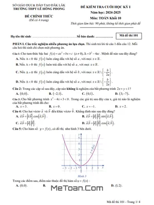 Đề thi học kỳ 1 Toán 10 năm 2024 - 2025 trường THPT Lê Hồng Phong - Đắk Lắk