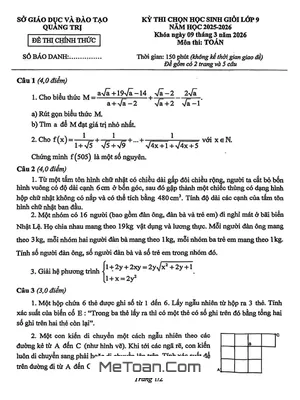 Đề Thi Chọn Học Sinh Giỏi Toán Lớp 9 Năm Học 2025 – 2026 Sở GD&ĐT Quảng Trị