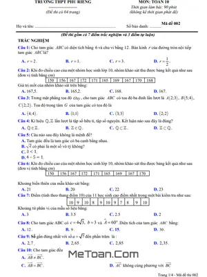 Đề Thi Cuối Kì 1 Toán 10 Năm 2023 - 2024 Trường THPT Phú Riềng - Bình Phước