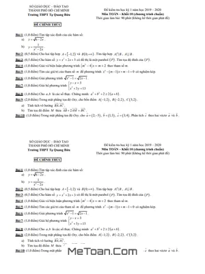 Đề thi HK1 Toán 10 năm 2019 - 2020 trường THPT Tạ Quang Bửu - TP.HCM