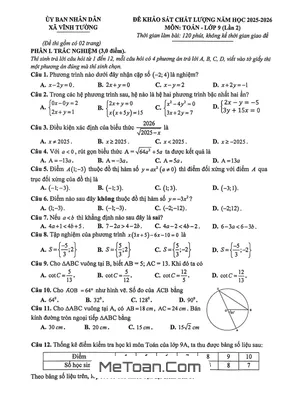 Đề Khảo Sát Toán 9 Lần 2 Năm Học 2025 – 2026 Xã Vĩnh Tường, Phú Thọ