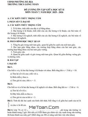 Đề Cương Giữa Học Kì 2 Toán 7 Năm 2025 – 2026 Trường THCS Long Toàn – TP HCM