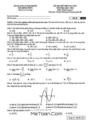 Đề thi thử Toán THPT Quốc gia 2026: Cụm Hải Phòng - Chuẩn bị chinh phục điểm 10!