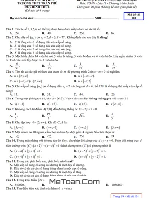 Đề thi KSCL Toán 11 lần 2 năm 2021 - 2022 trường THPT Trần Phú - Vĩnh Phúc