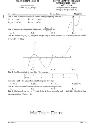 Đề Ôn Tập Giữa Kì 1 Toán 12 Năm 2023 - 2024 Trường THPT Uông Bí - Quảng Ninh