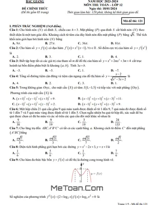 Đề thi học sinh giỏi cấp tỉnh môn Toán 12 năm 2023 - 2024 sở GD&ĐT Bắc Giang