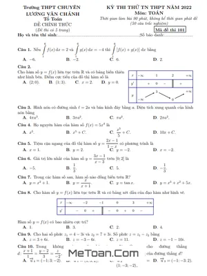 Đề thi thử Toán TN THPT 2022 trường chuyên Lương Văn Chánh - Phú Yên