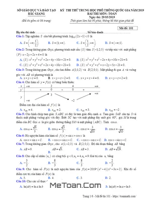 Đề thi thử THPT Quốc gia 2019 môn Toán lần 1 sở GD&ĐT Bắc Giang