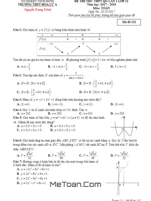 Đề thi thử THPT Quốc gia 2018 môn Toán trường THPT Hoa Lư A – Ninh Bình lần 1