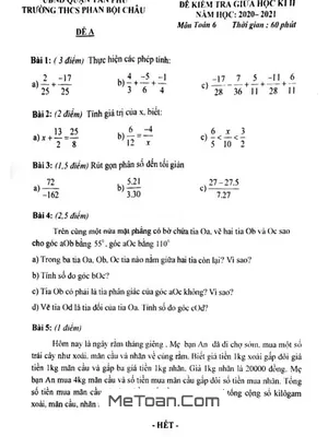 Đề thi giữa kì 2 môn Toán lớp 6 năm 2020 - 2021 trường THCS Phan Bội Châu - TP.HCM