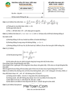 Đề thi học kì 1 Toán 9 năm 2021 - 2022 trường TH&THCS Ngôi Sao Hà Nội