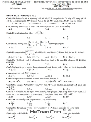 Đề thi thử Toán vào lớp 10 năm 2023 phòng GD&ĐT Sơn Động – Bắc Giang