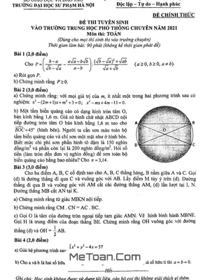 Đề thi tuyển sinh lớp 10 chuyên Toán trường ĐHSP Hà Nội năm 2021 có lời giải