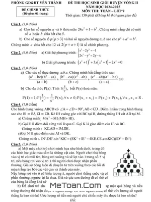 Đề thi học sinh giỏi Toán 9 vòng 2 năm 2024 - 2025 phòng GD&ĐT Yên Thành - Nghệ An