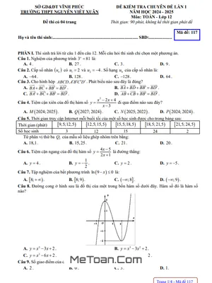 Đề kiểm tra lần 1 Toán 12 năm 2024 - 2025 trường THPT Nguyễn Viết Xuân - Vĩnh Phúc