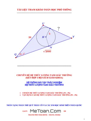 Hệ thống bài tập trắc nghiệm Hệ thức lượng trong tam giác thường lớp 10