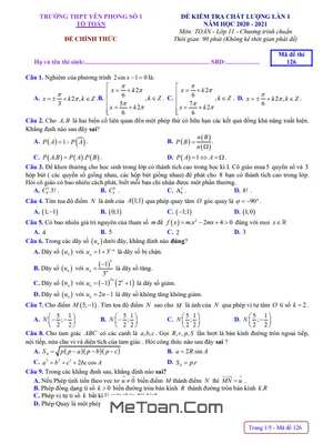 Đề kiểm tra Toán 11 lần 1 năm 2020 - 2021 trường Yên Phong 1 - Bắc Ninh