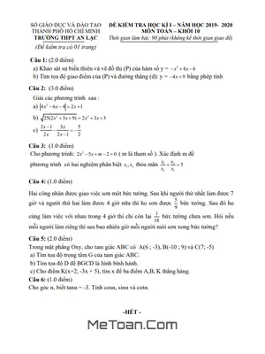 Đề thi học kì 1 Toán 10 năm 2019 - 2020 trường THPT An Lạc - TP HCM (có lời giải)