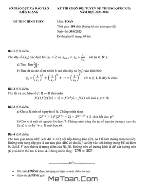 Đề chọn đội tuyển thi HSG QG môn Toán năm 2023 – 2024 sở GD&ĐT Kiên Giang