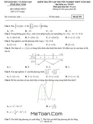 Đề thi thử tốt nghiệp THPT 2023 môn Toán sở GD&ĐT Trà Vinh