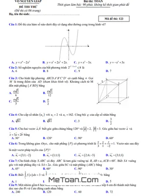 Đề thi thử Toán TN THPT 2021 trường chuyên Võ Nguyên Giáp – Quảng Bình (Mã đề 123)