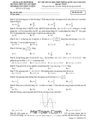 Đề thi thử Toán THPT Quốc gia 2018 trường THPT số 2 An Nhơn – Bình Định (Mã đề 132)