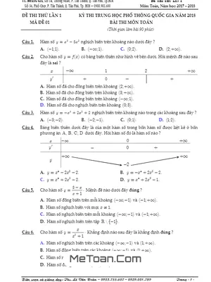 Đề Thi Thử THPT Quốc Gia 2018 Môn Toán - Lê Văn Đoàn Lần 1