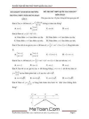 Đề Thi Thử THPT Quốc Gia 2017 Môn Toán Trường THPT Trần Hưng Đạo - Ninh Bình Lần 3