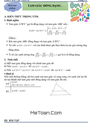 Tuyển chọn 57 Bài tập Toán 8: Tam giác đồng dạng (Có lời giải)