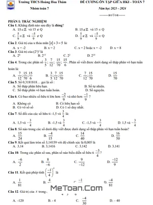Đề Cương Ôn Tập Giữa Kì 1 Toán 7 Năm 2023 - 2024 Trường THCS Hoàng Hoa Thám - Hà Nội