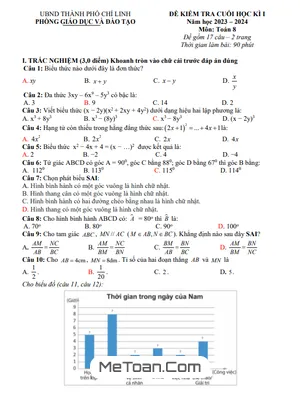 Đề Thi Cuối Kì 1 Toán 8 Năm 2023 - 2024 Phòng GD&ĐT Chí Linh - Hải Dương