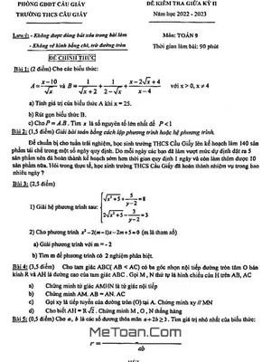 Đề Thi Giữa Học Kỳ 2 Toán 9 Năm 2022 - 2023 Trường THCS Cầu Giấy - Hà Nội