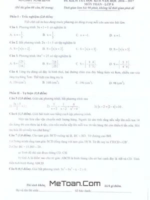 Đề thi HK2 Toán lớp 8 năm 2016 - 2017 Sở GD&ĐT Ninh Bình (có đáp án)