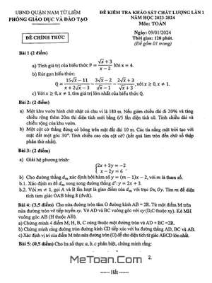 Đề khảo sát chất lượng lần 1 Toán 9 năm 2023 - 2024 phòng GD&ĐT Nam Từ Liêm - Hà Nội