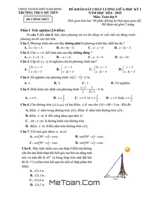 Đề thi giữa kì 1 Toán 9 năm 2024 - 2025 trường THCS Mỹ Tiến - Nam Định (có đáp án)