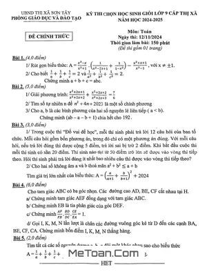Đề chọn học sinh giỏi Toán 9 năm 2024 - 2025 phòng GD&ĐT Sơn Tây - Hà Nội