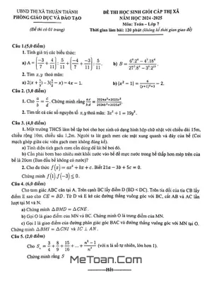Đề thi học sinh giỏi Toán 7 năm 2024 - 2025 phòng GD&ĐT Thuận Thành - Bắc Ninh