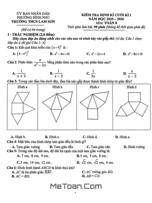 Đề thi cuối học kì 1 Toán 8 năm 2025 - 2026 trường THCS Lam Sơn - TP.HCM