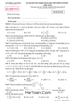Đề Thi Thử Tốt Nghiệp THPT 2026 Môn Toán Sở GD&ĐT Cao Bằng Kèm Đáp Án Chi Tiết