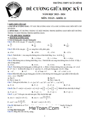 Đề Cương Ôn Tập Giữa Kì 1 Toán 11 Năm 2023 - 2024 Trường THPT Xuân Đỉnh - Hà Nội