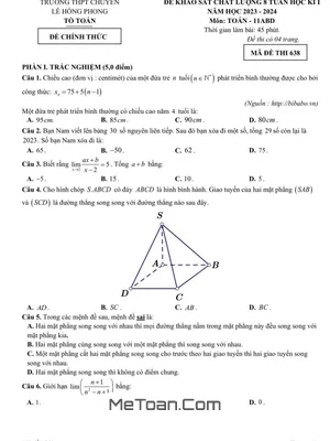 Đề KSCL 8 Tuần HK1 Toán 11 Năm 2023 - 2024 THPT Chuyên Lê Hồng Phong - Nam Định