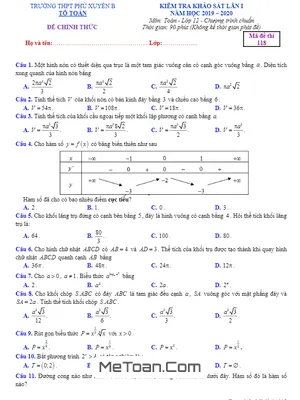 Đề khảo sát lần 1 Toán 12 năm 2019 - 2020 THPT Phú Xuyên B - Hà Nội