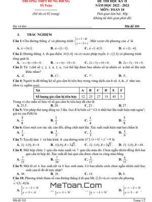 Đề thi học kỳ 2 Toán 10 năm 2022 – 2023 trường THPT Bưng Riềng – BR VT