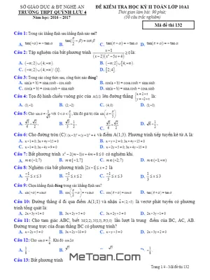 Đề thi HK2 Toán 10 năm 2016 - 2017 trường THPT Quỳnh Lưu 4 - Nghệ An