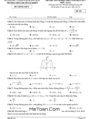 Đề thi thử Toán TN THPT 2023 lần 2 trường chuyên Lê Khiết – Quảng Ngãi