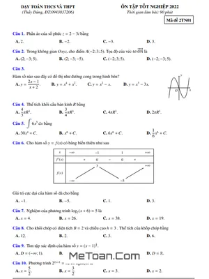 Ôn Thi Tốt Nghiệp THPT 2022 Môn Toán: 10 Đề Luyện Thi Cập Nhật
