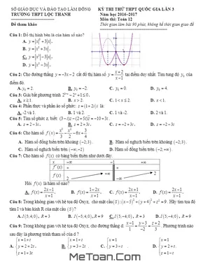 Đề thi thử THPT Quốc gia 2017 môn Toán trường THPT Lộc Thanh - Lâm Đồng lần 3
