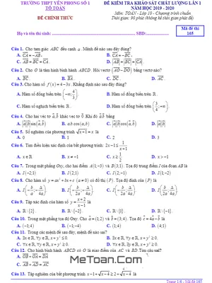 Đề khảo sát Toán 10 lần 1 năm 2019 - 2020 trường Yên Phong 1 - Bắc Ninh